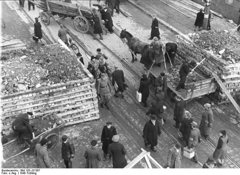 Barricades are constructed on Berlin's Hermannstrasse in 1945 - an attempt to hinder the Soviet drive into the city