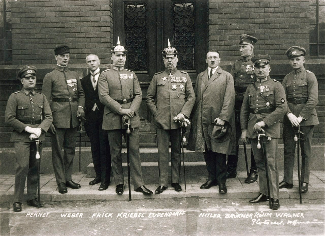 Hitler with his co-conspirators in the Beer Hall Putsch trial (April 1st 1924)