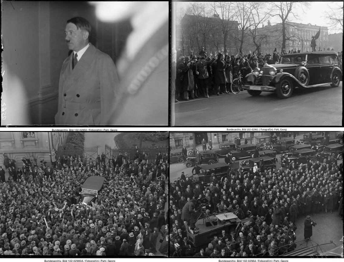 Hitler leaving the Kaiserhof Hotel and heading to the Chancellery to be confirmed as Chancellor on January 30th 1933 - Bundesarchiv