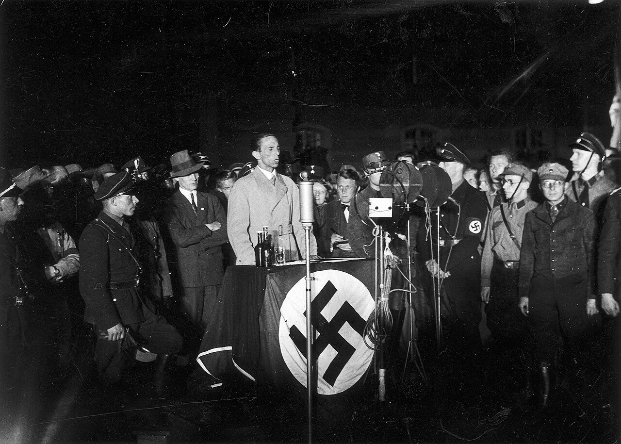 Nazi Propaganda Minister, Joseph Goebbels, speaking at the 'Day of Action Against The UnGermanic Spirit' (Book Burning) in Berlin on May 10th 1933