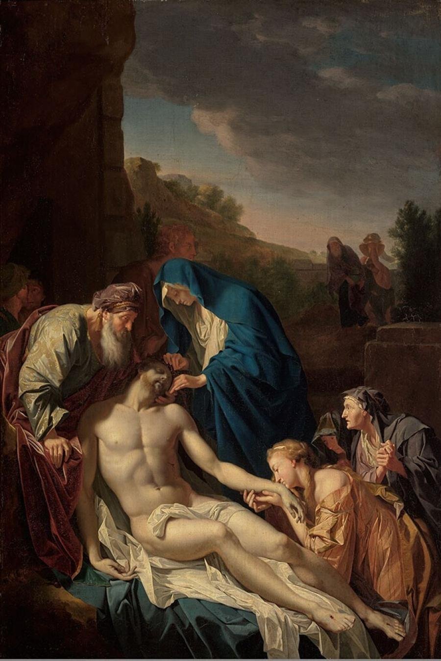 The oldest known use of Prussian Blue in a painting - The Entombment of Christ by Pieter van der Werff (1709)