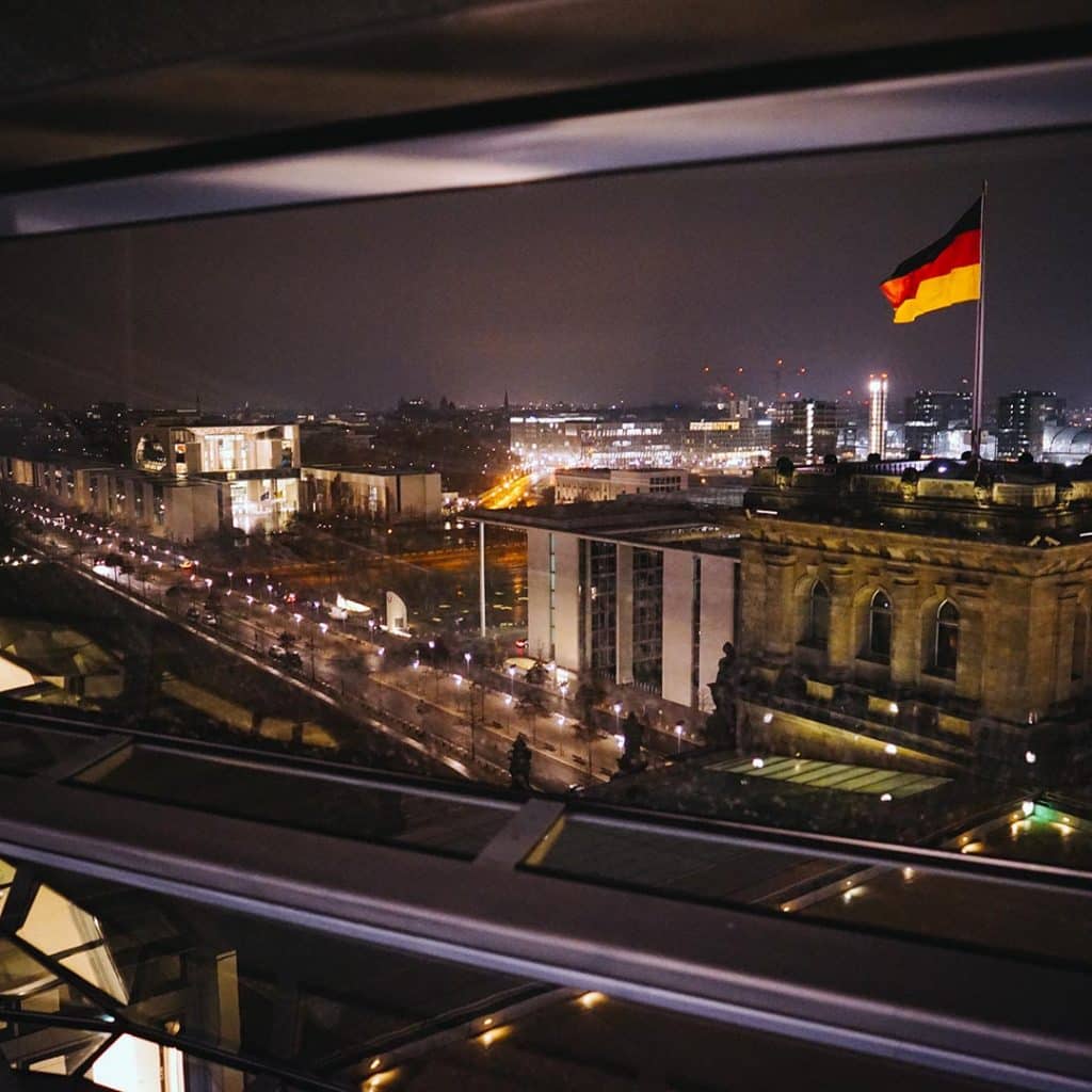 Looking At The Chancellory and German Flag From The Reichstag Building