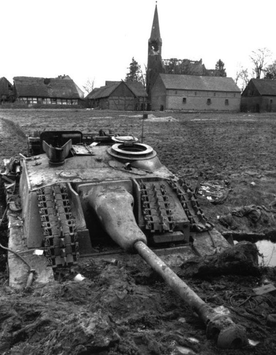 A StuG IIII Ausf G stuck in the mud of Brandenburg