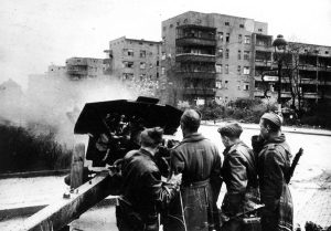 Soviet artillery in Pankow during the Battle of Berlin