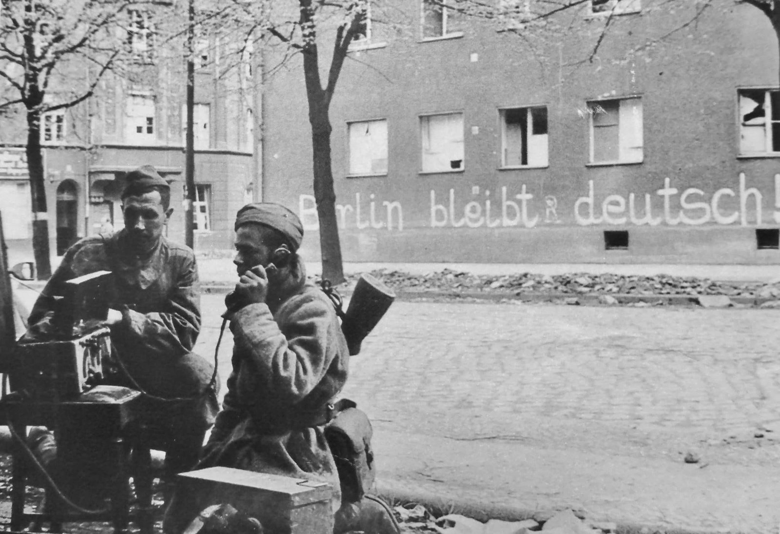 Signalers of the Red Army on a street of Berlin (1945) - Public Domain