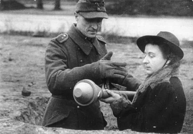 A German woman being trained to use a Panzerfaust in 1945