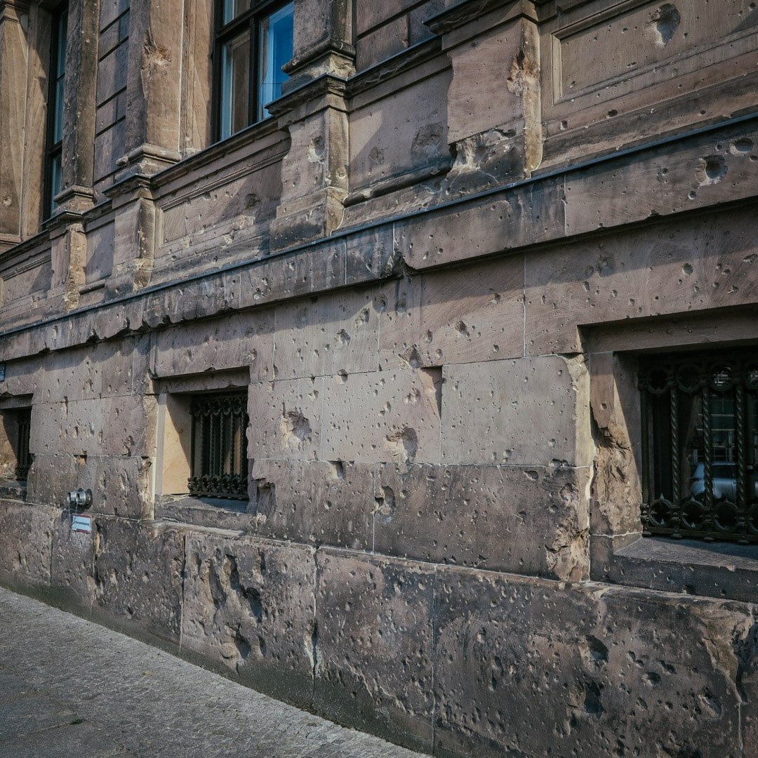 War damage on am Kupfergraben from the Battle of Berlin