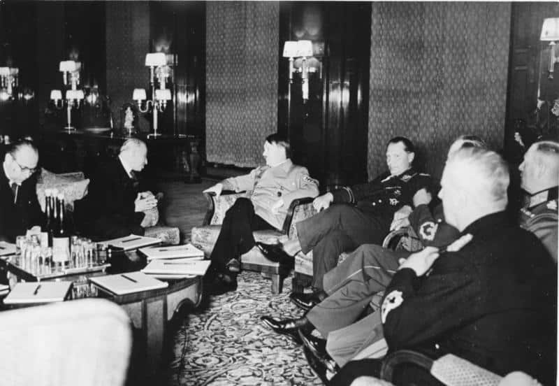 Adolf Hitler sat with President of Czechoslovakia, Emil Hacha