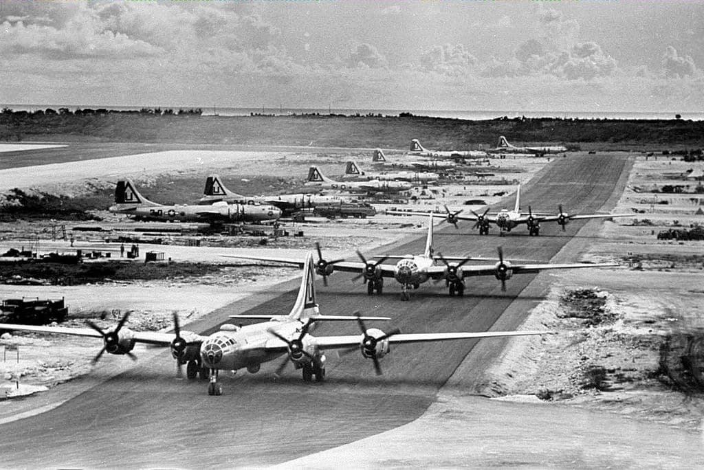 The Potsdam Conference - July 25th 1945 - B29 Superfortresses on Tinian Island - These would be the aircraft that would deliver the atomic bombs to Hiroshima and Nagasaki