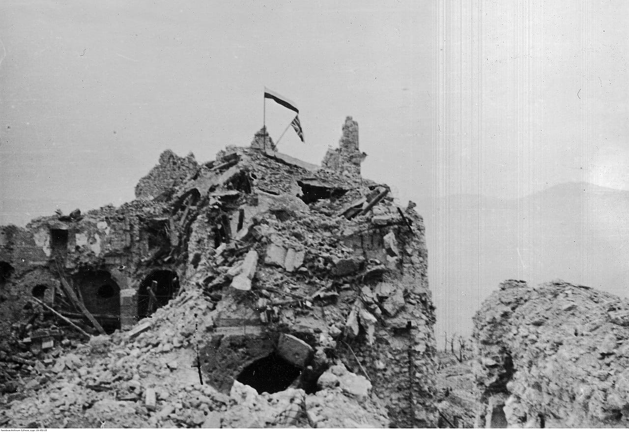The Potsdam Conference - July 20th 1945 - Polish and British flags flying over the ruins of the monastery in Monte Cassino/Image: Archive of Tadeusz Szumański