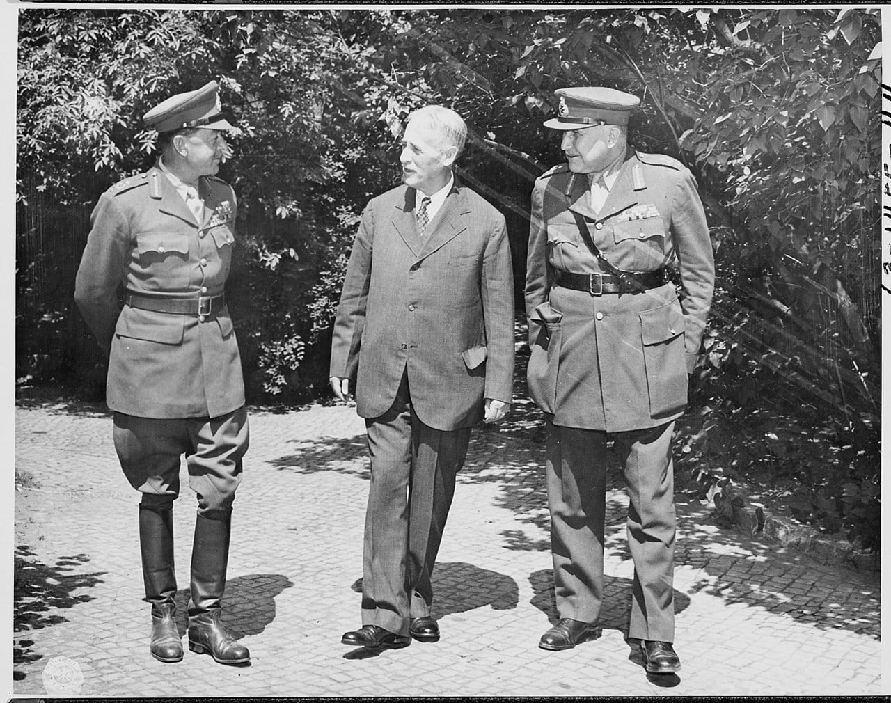The Potsdam Conference - July 22nd 1945 - US Secretary of War Henry Stimson chatting with British Field Marshals Alexander and Maitland Wilson