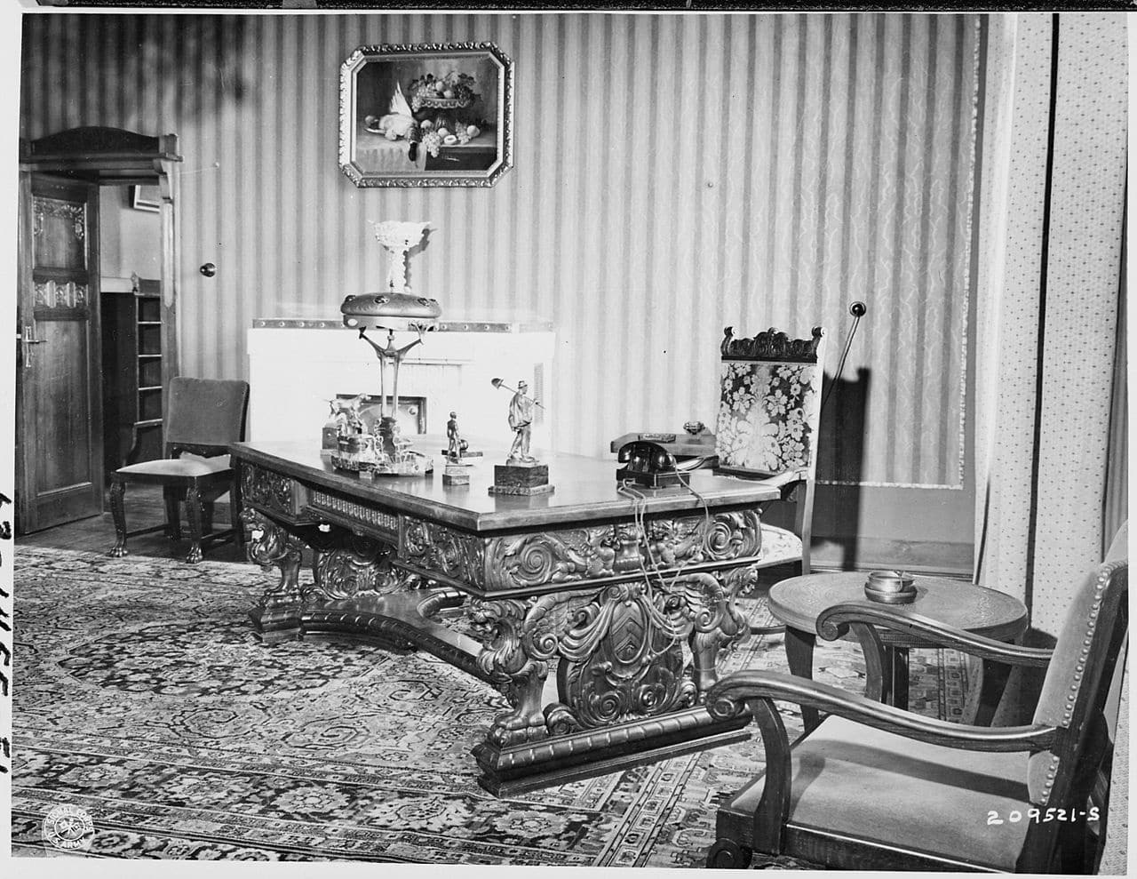 The Potsdam Conference - July 23rd 1945 - A hand carved desk sat in Harry Truman's office in the 'Little White House' during the Potsdam Conference