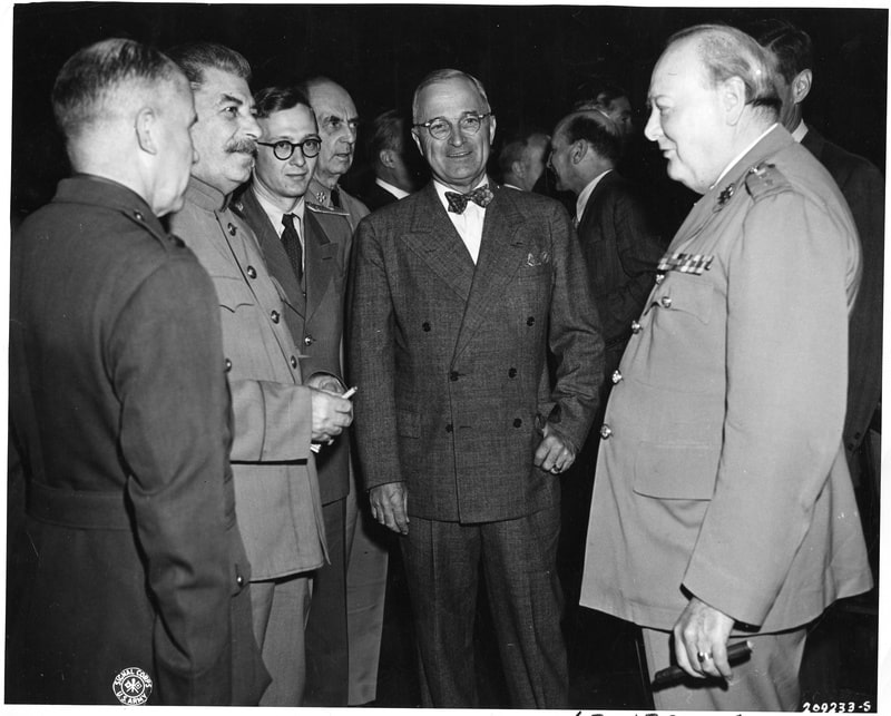 The Potsdam Conference - July 21st 1945 - Stalin, Truman, and Churchill exchange pleasantries