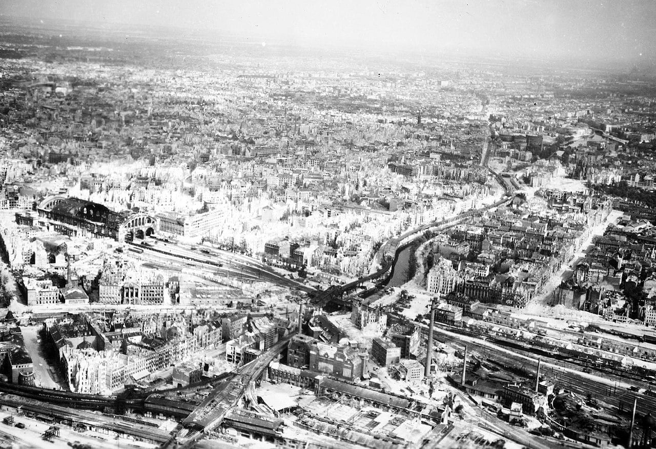 The Potsdam Conference - July 20th 1945 - An aerial view of Anhalter Bahnhof and central Berlin in 1945