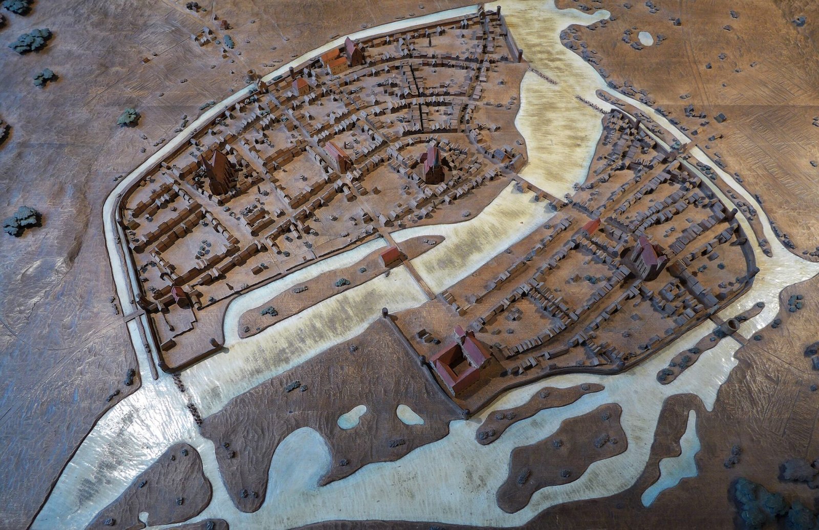 The twin settlements of Berlin (above the Spree) and Cölln (below) depicted on a model in Berlin's Märkisches Museum - Creative Commons Attribution-Share Alike 4.0 International license