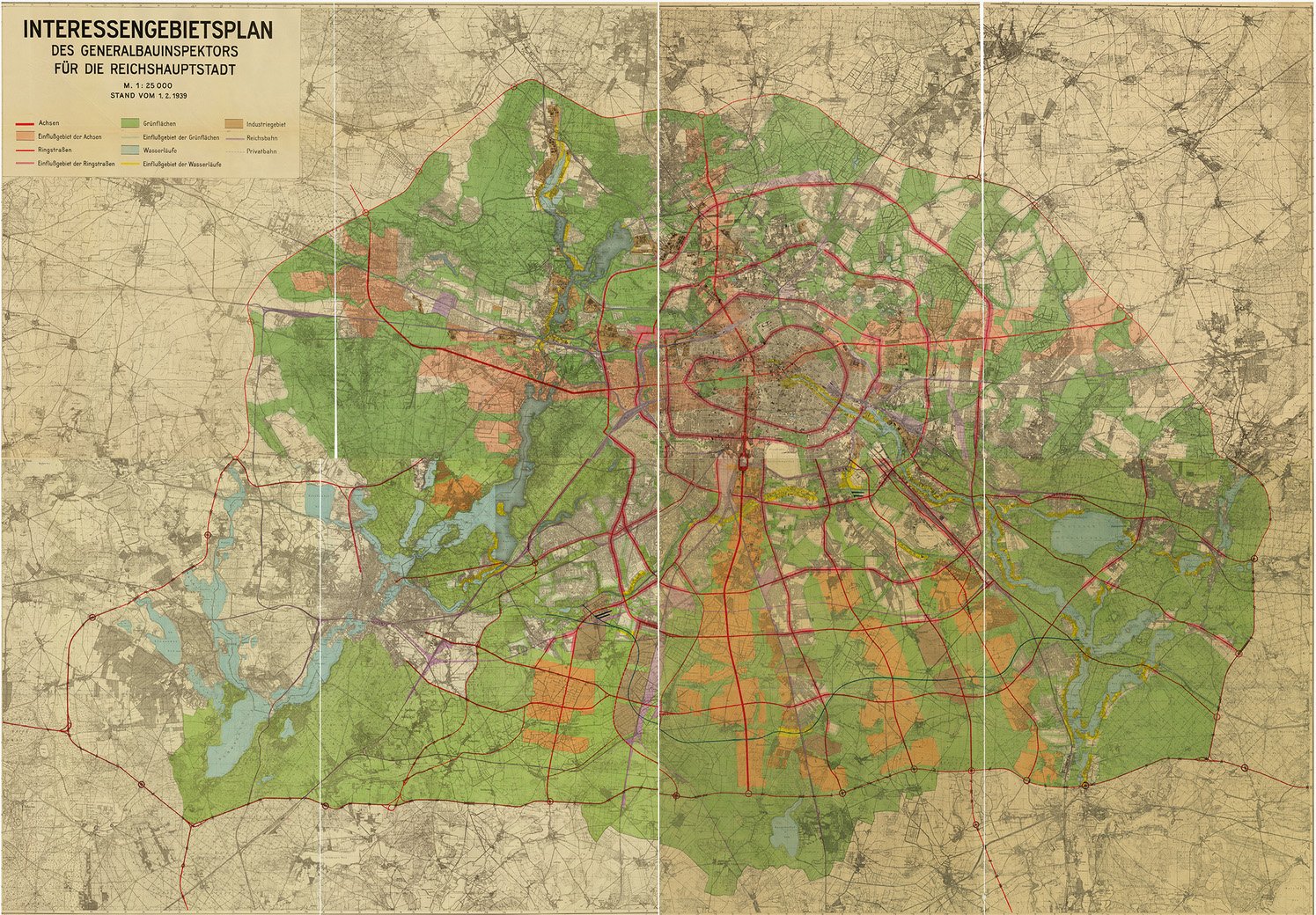 An area of general interest map of Berlin and its boundaries produced by the Generalbauinspektors fur die Reichshauptstadt - Public Domain