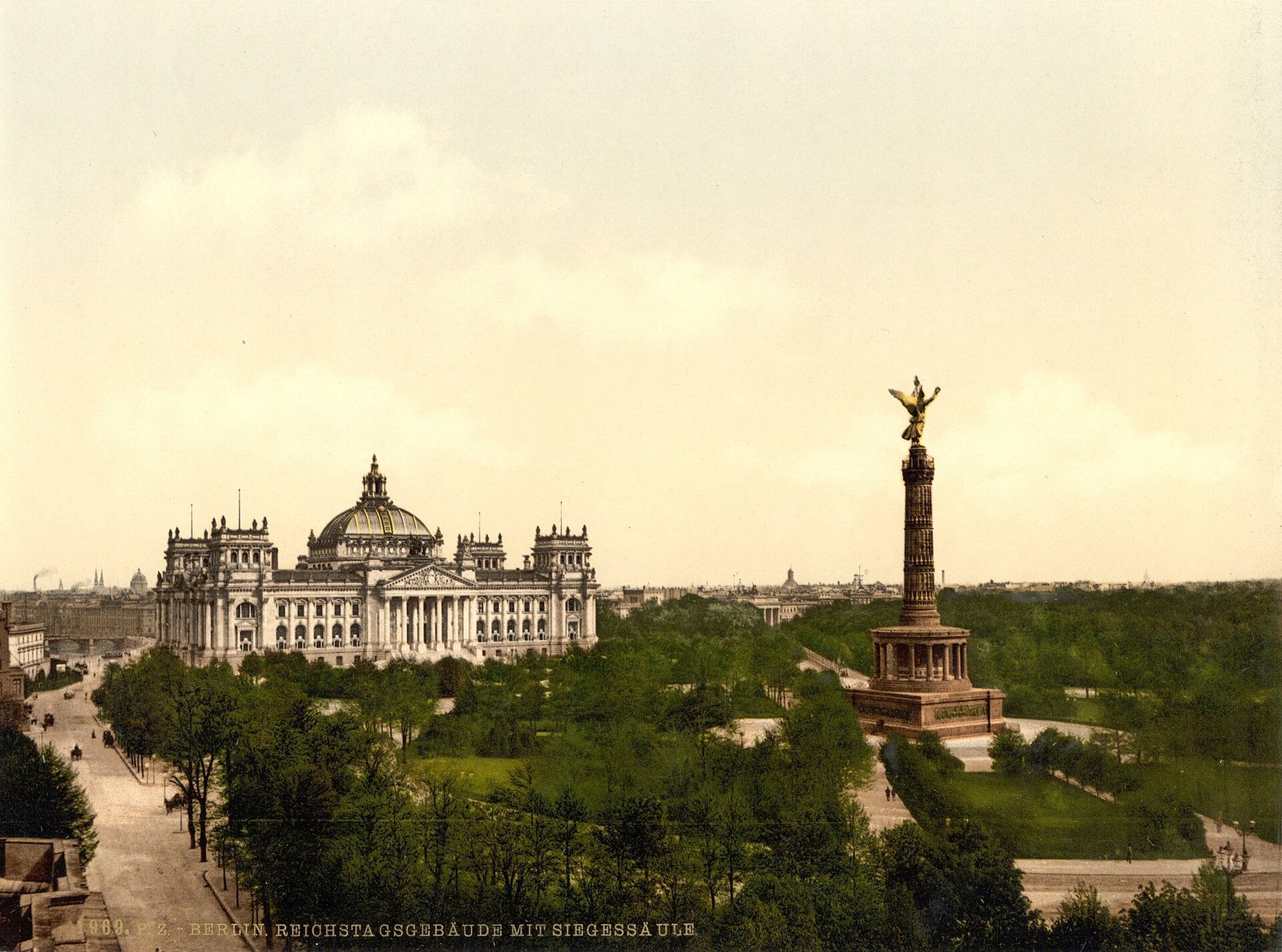 The Reichstag with the Siegessaulle in its original location (1900) - Public Domain