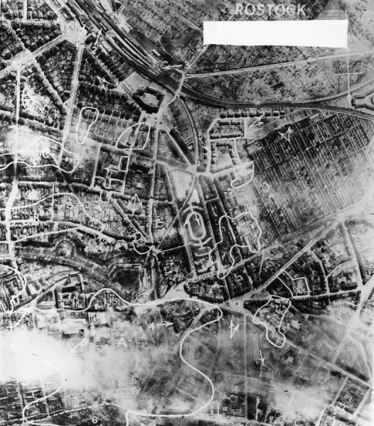 A Royal Air Force post-operation evaluation of the destruction of Rostock (1942) - Public Domain