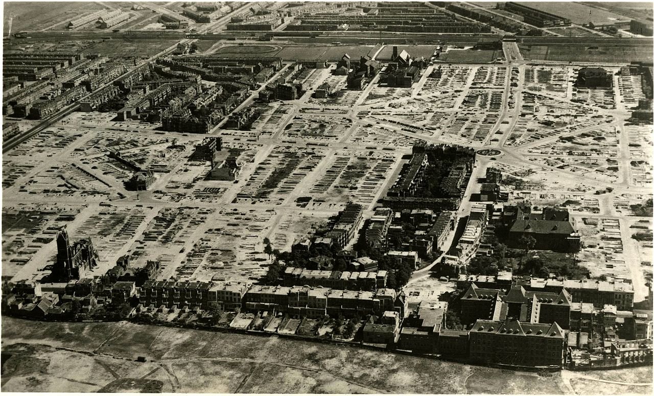 The Hague neighborhood of Bezuidenhout in 1946 after accidental bombing by the Royal Air Force in 1945 - Public Domain