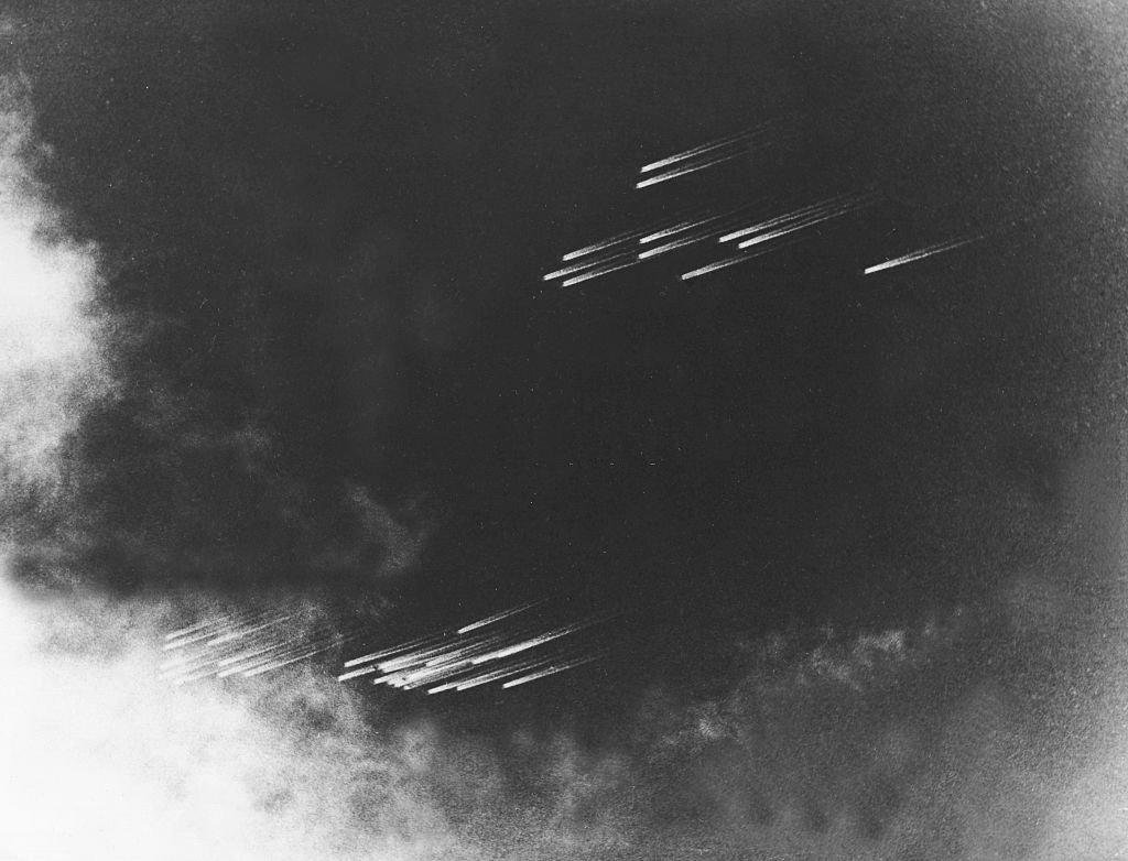 USAAF B-24 bombers approach Berlin, taken by German photograph Arthur Grimm (February 1945) - Public Domain