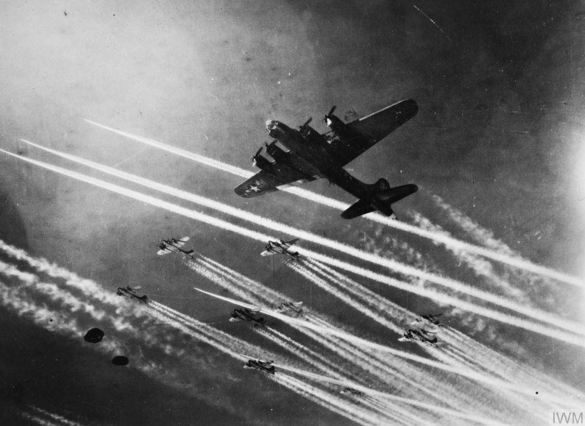 USAAF Boeing B-17 Fortresses of the 95th Bomb Group, US Eighth Air Force, on a mission to Berlin, March 18th 1945 - Public Domain