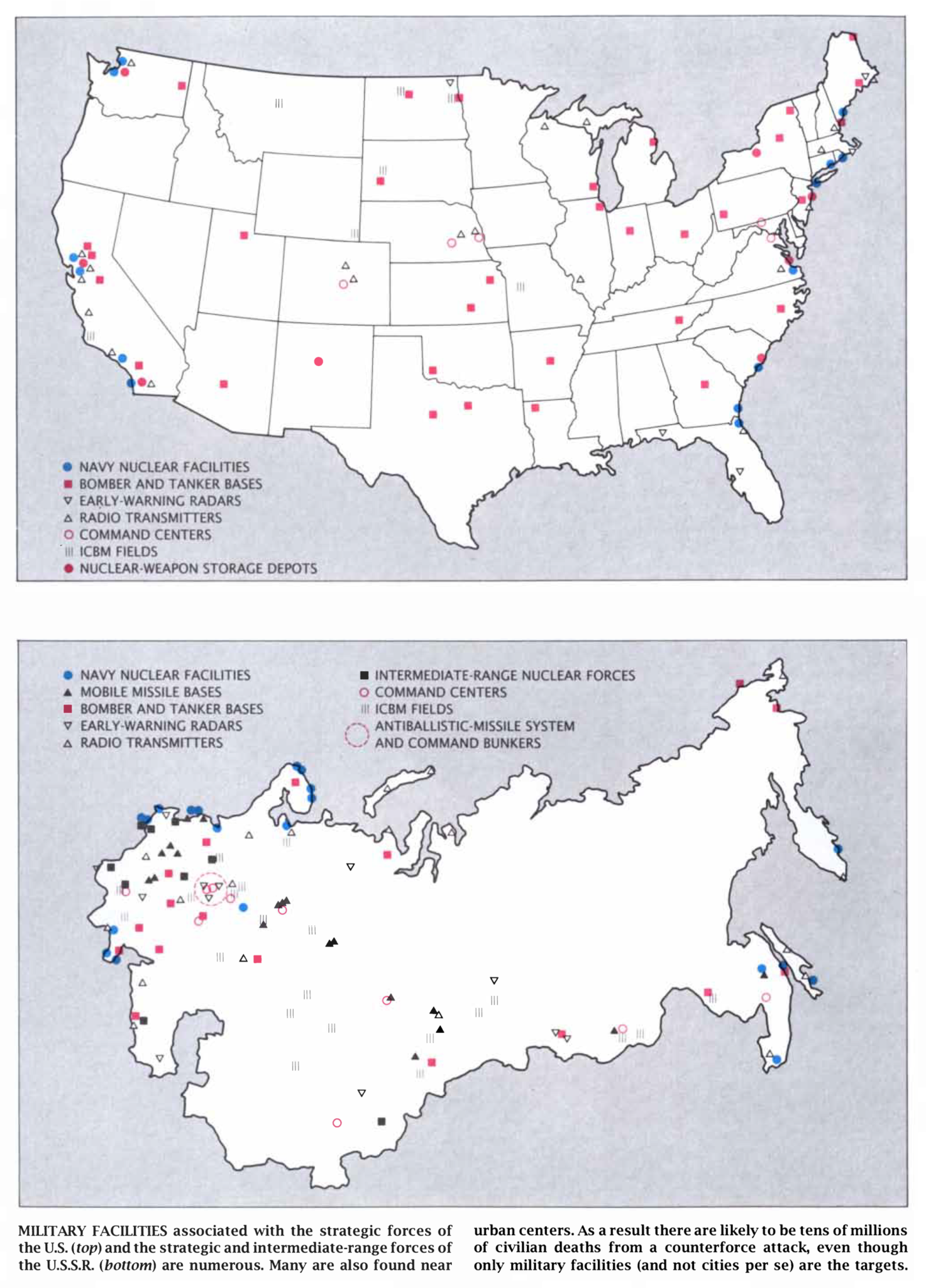 Locations in the US and USSR expected to be targetted during a nuclear exchange - Public Domain