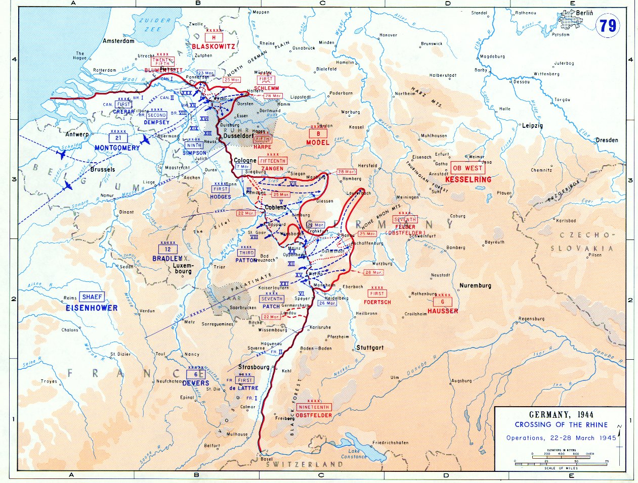 The crossing of the Rhine between 22nd and 28th March 1945 - Public Domain