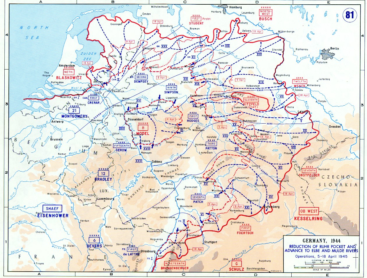The Western Allied advance through Germany (5th to 18th April) - Public Domain