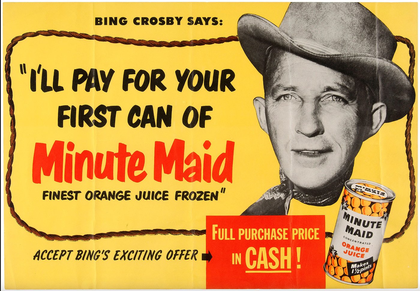 Bing Crosby advertising the world's first frozen orange juice drink - Public Domain
