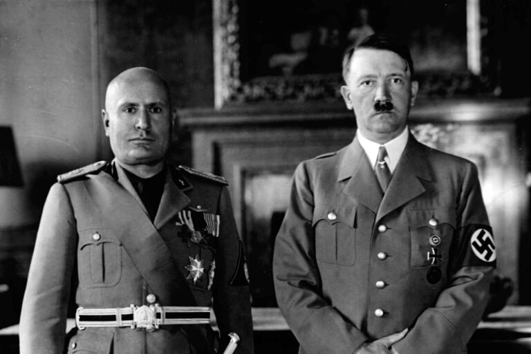 Adolf Hitler (right) and Benito Mussolini (left) in Munich, Germany, 1937 - Public Domain