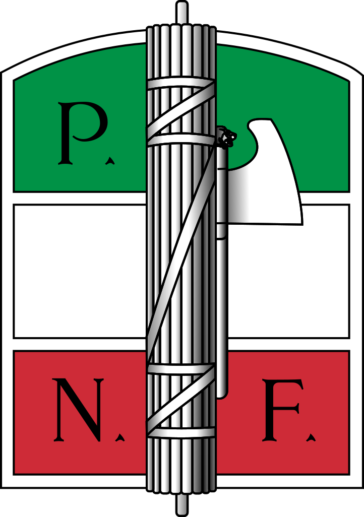 The emblem of Mussolini's National Fascist Party featuring a fasces in the centre - Public Domain