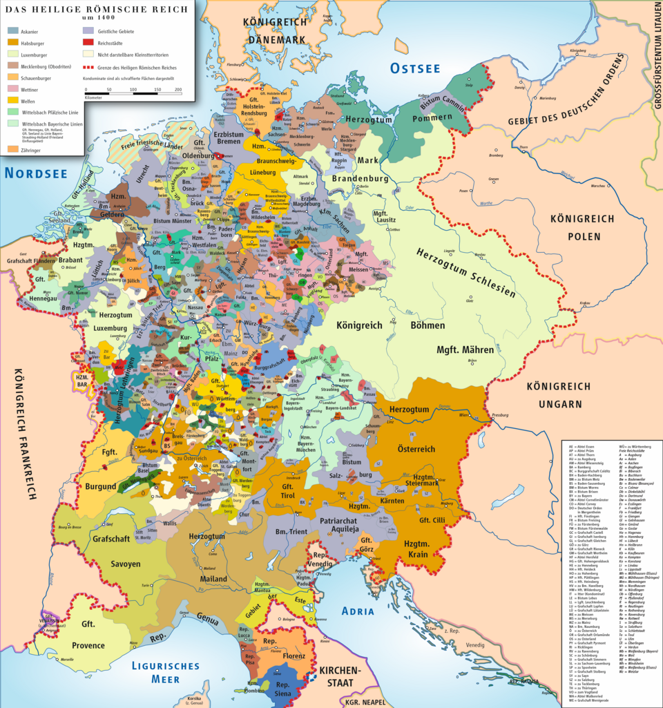 The Holy Roman Empire of the German Nation (around 1400) - Public Domain