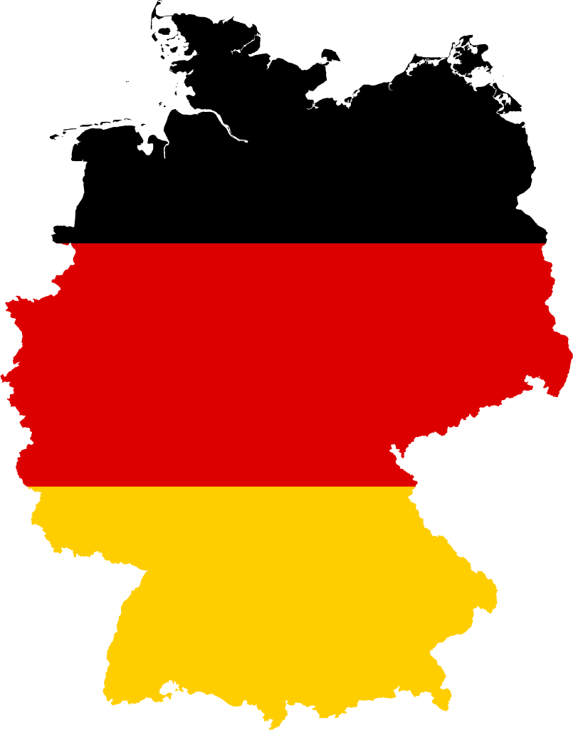 An outline of Germany's current borders with the colours of the German flag - Public Domain