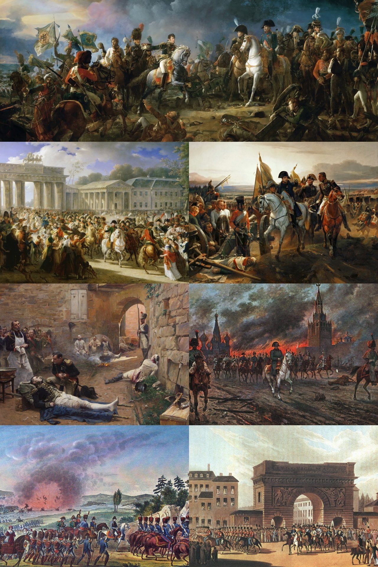 A collage of artwork depicting the Napoleonic Wars (1803-1815) - Public Domain