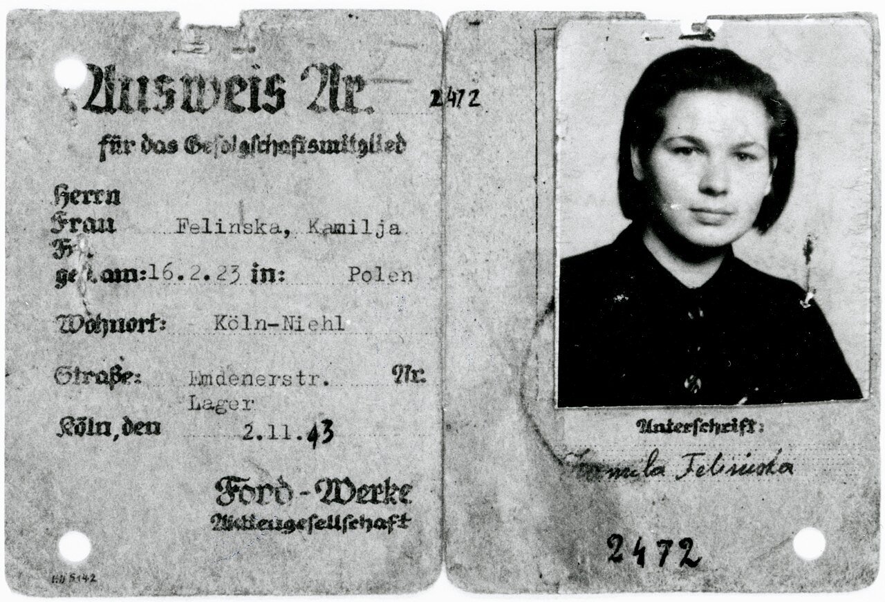 Kamilja (or Kamila) Felinska, Polish forced laborer at Ford in Cologne. Camp ID card from 1943 - Public Domain