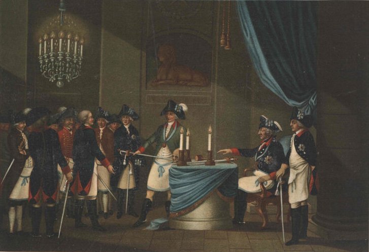 The Masonic Initiation of the Margrave Frederick von Bayreuth by King Frederick II of Prussia - Public Domain