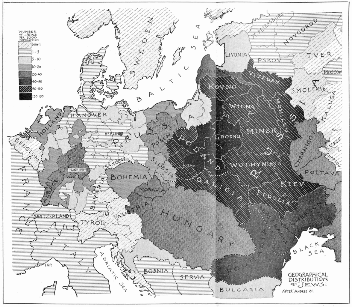 The distribution of Jews throughout Europe in the late 19th century according to the US publication, Popular Science Monthly (1899) - Public Domain