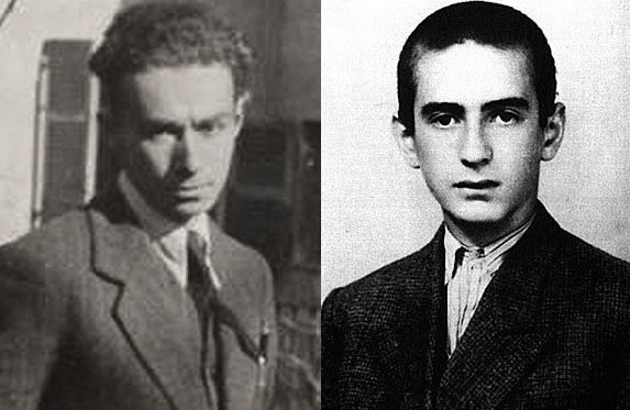 Primo Levi, aged 24 in 1943/43 (left) and Elie Wiesel, aged 15 in 1943/1944 (right) - Public Domain