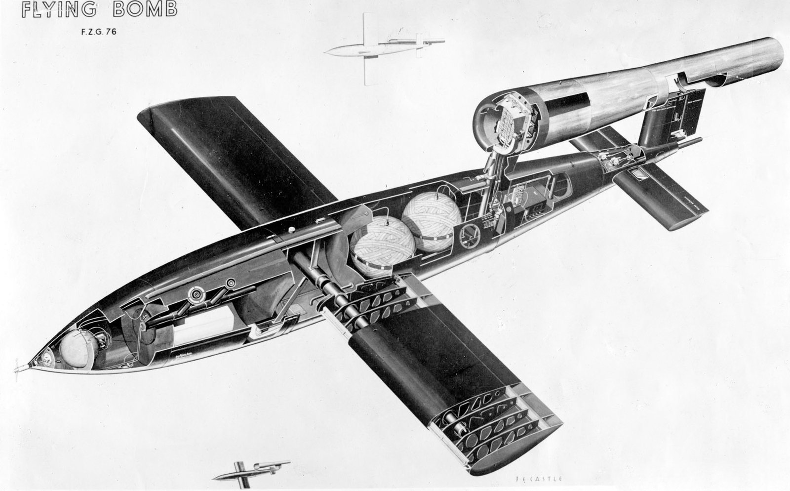 A diagram of a V-1 flying bomb (Vergeltungswaffe 1) - an early cruise missile produced the Nazis - Public Domain