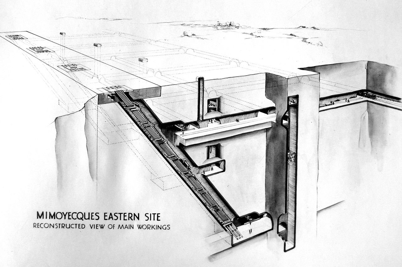 A diagram of the V3 large-caliber gun full-size guns built in the underground Fortress of Mimoyecques and aimed at London - Public Domain