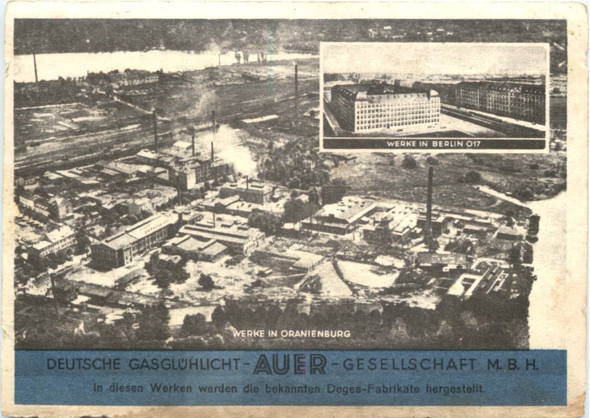 A postcard featuring the Auerwerke factory and headquarters - Public Domain