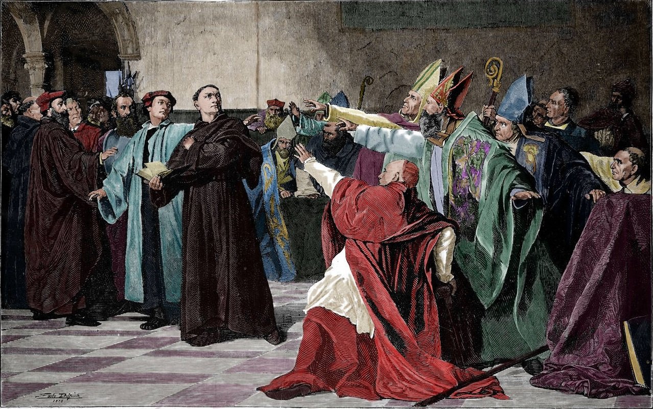 Emile Delperée depiction (1896) of Martin Luther at the Diet of Worms, clearly emulating the Oath of the Horatii - Public Domain