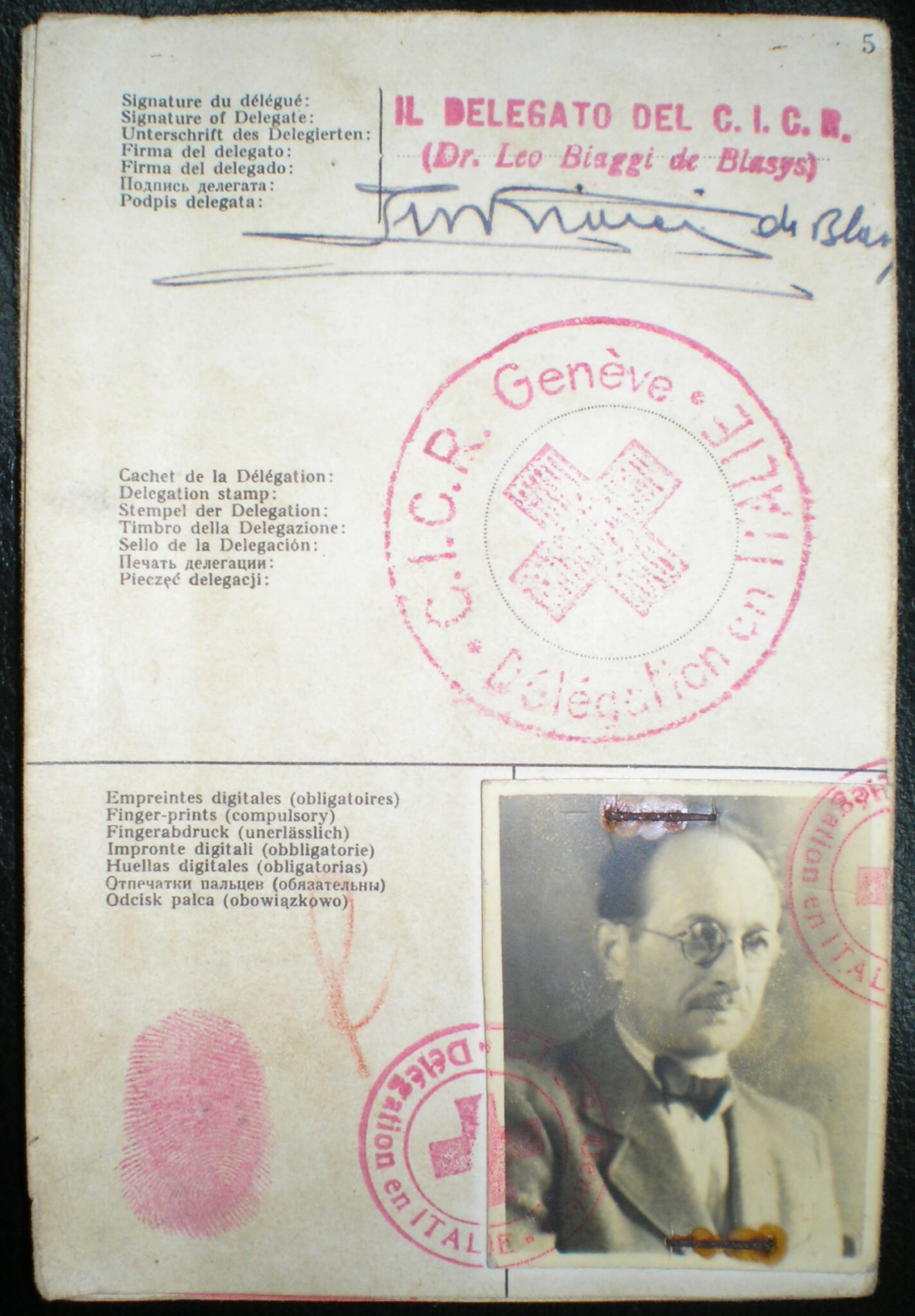 The Red Cross identitity document Adolf Eichmann used to enter Argentina under the alias Ricardo Klement in 1950, issued by the Italian delegation of the Red Cross in Genoa, Italy - Fundacion Memoria del Holocausto