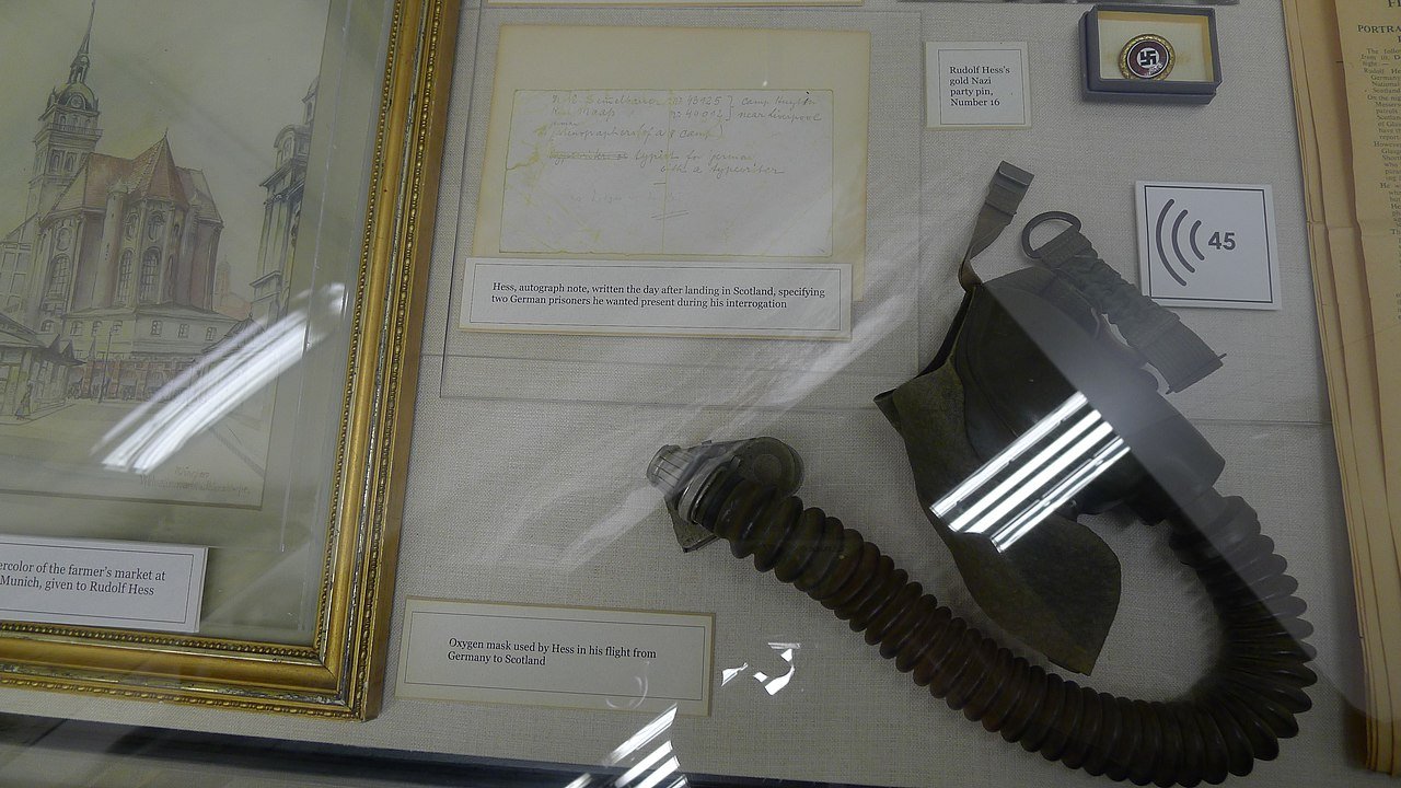 The oxygen mask used by Hess in his flight from Germany to Scotland on display at the former International Museum of World War II in Natick, Massachusetts - Lee Wright