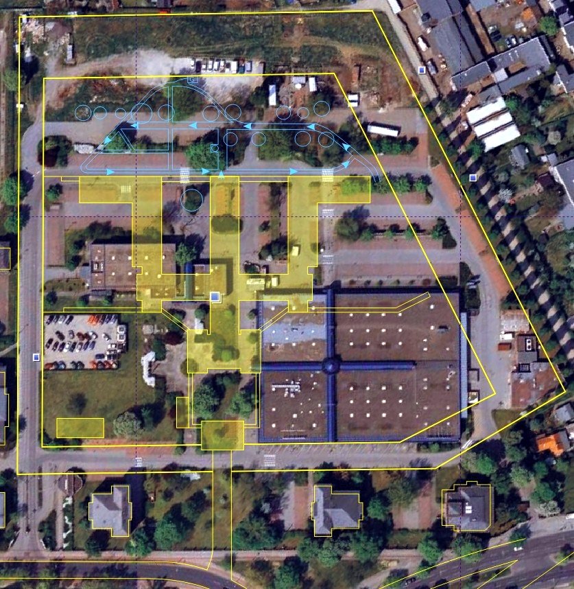 Site plan of Spandau Prison - projection onto the 2010 site. The garden is visible at the top - Tsnreewu