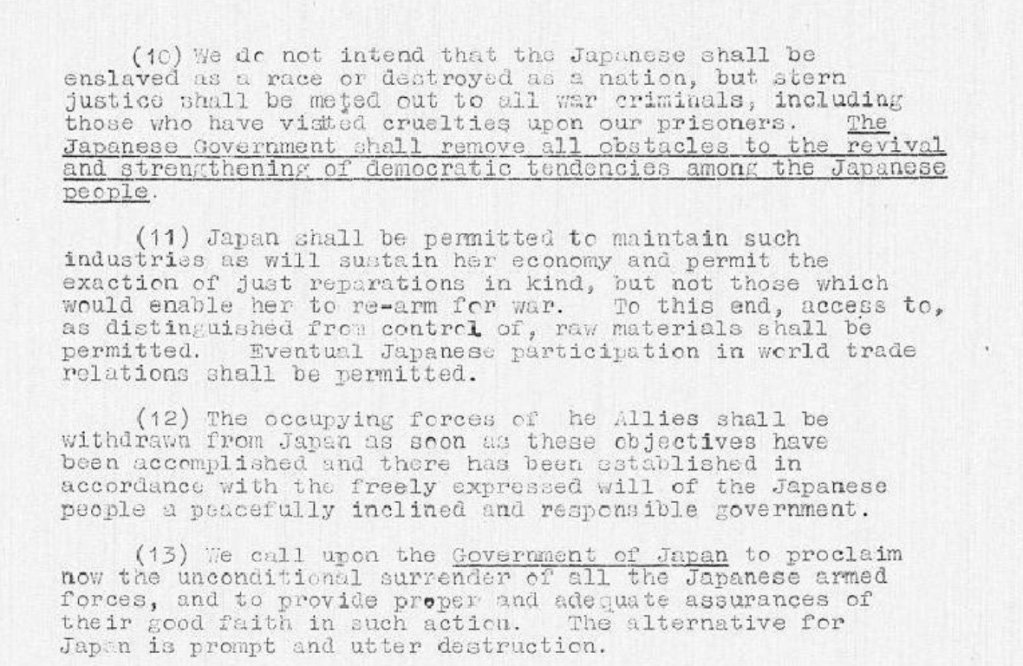 An excerpt from the Potsdam Declaration (1945) - Public Domain