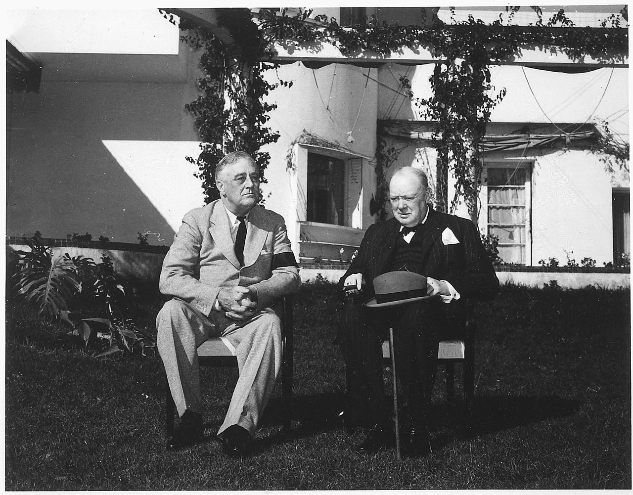 Franklin D. Roosevelt and Churchill in Casablanca (1943) - Public Domain