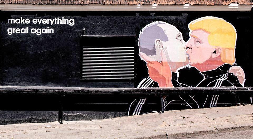 The Socialist Kiss in Lithuanian between Vladimir Putin and Donald Trump - Public Domain